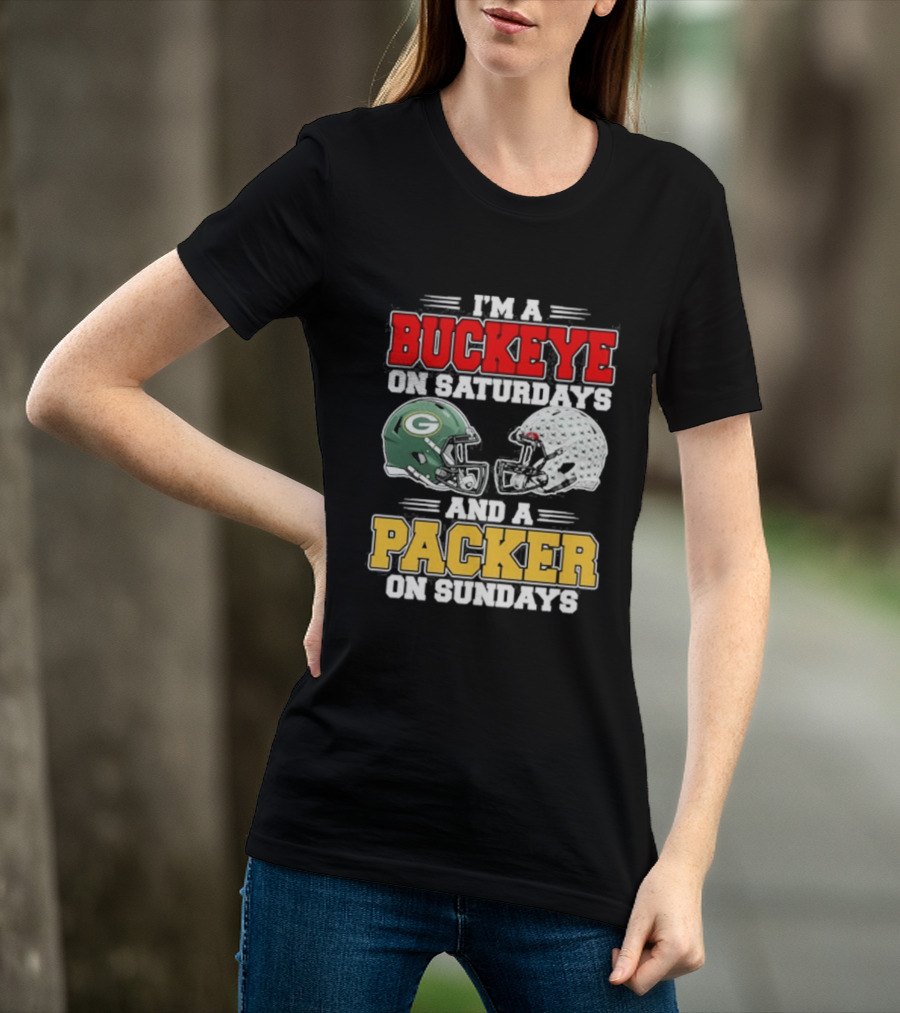 Buckeye On Saturdays Packer On Sundays Football Helmets T-Shirt