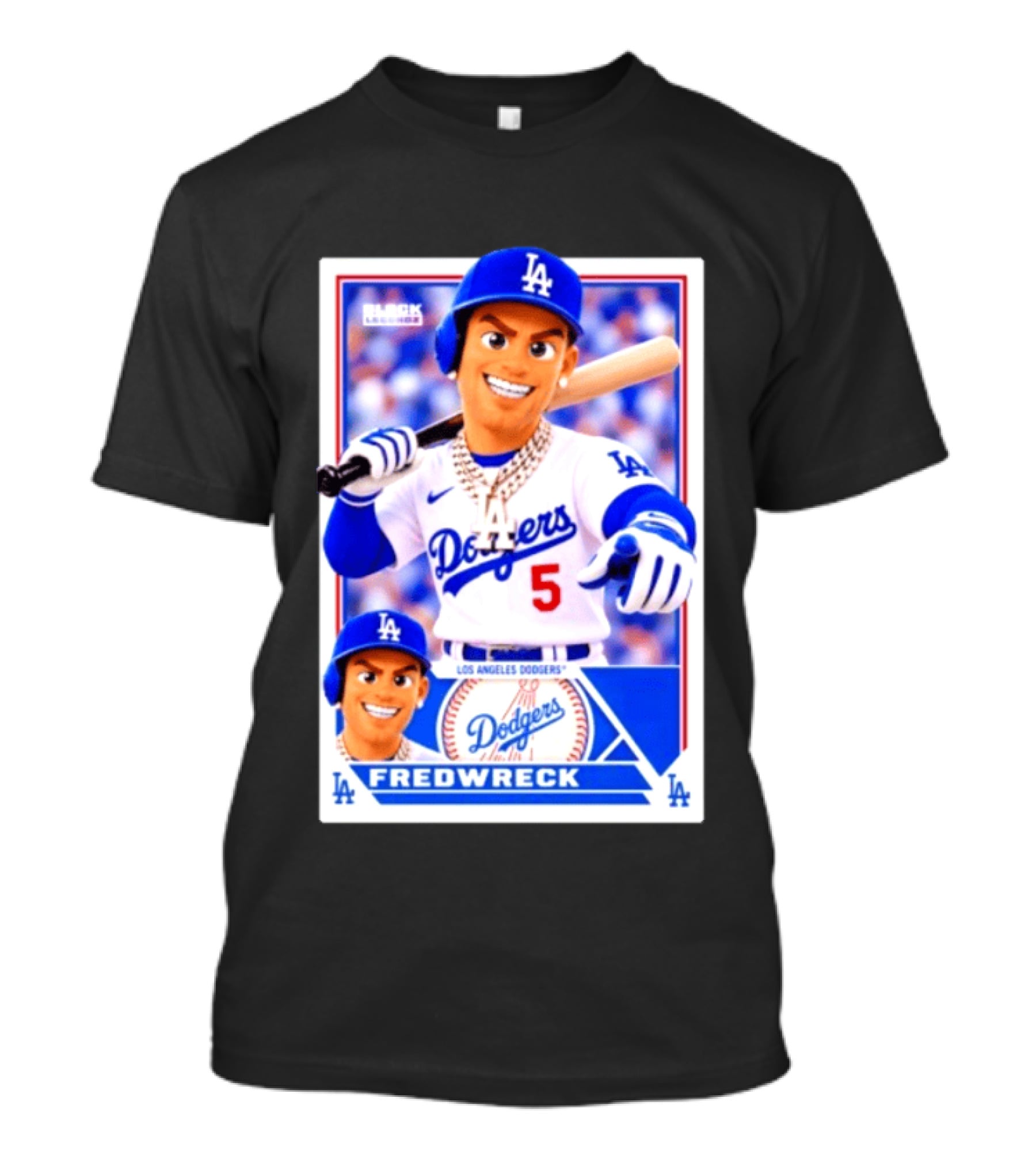 Los Angeles Dodgers Fredwreck Number 5 Block Legendz Baseball Card T-Shirt