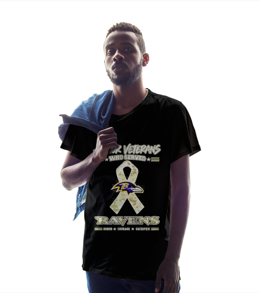 Baltimore Ravens Honor Veterans Who Served Military Camo Ribbon Salute Courage Commitment T-Shirt