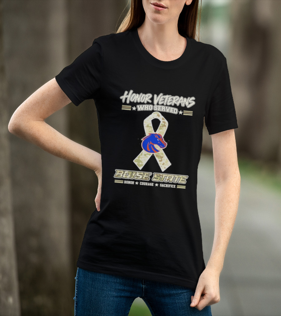 Boise State Honor Veterans Who Served Military Camo Ribbon T-Shirt