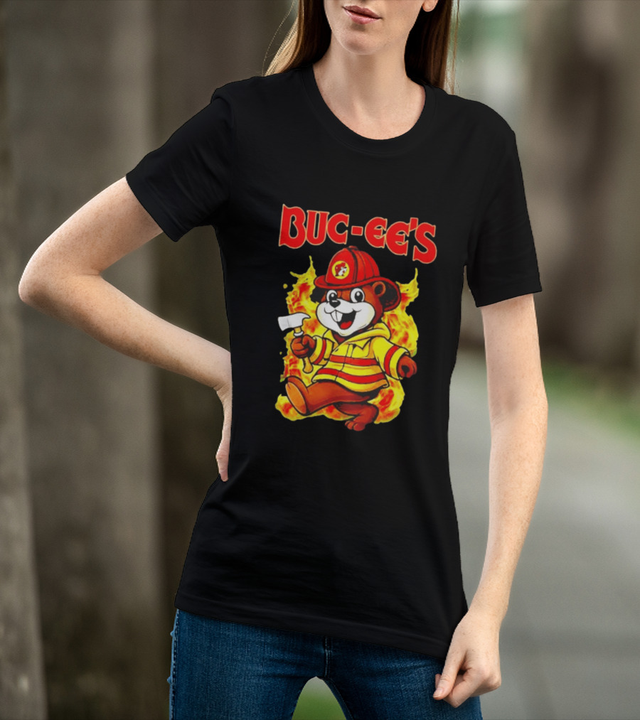 Buc Ees Firefighter 2026 Mascot In Fire Gear T-Shirt