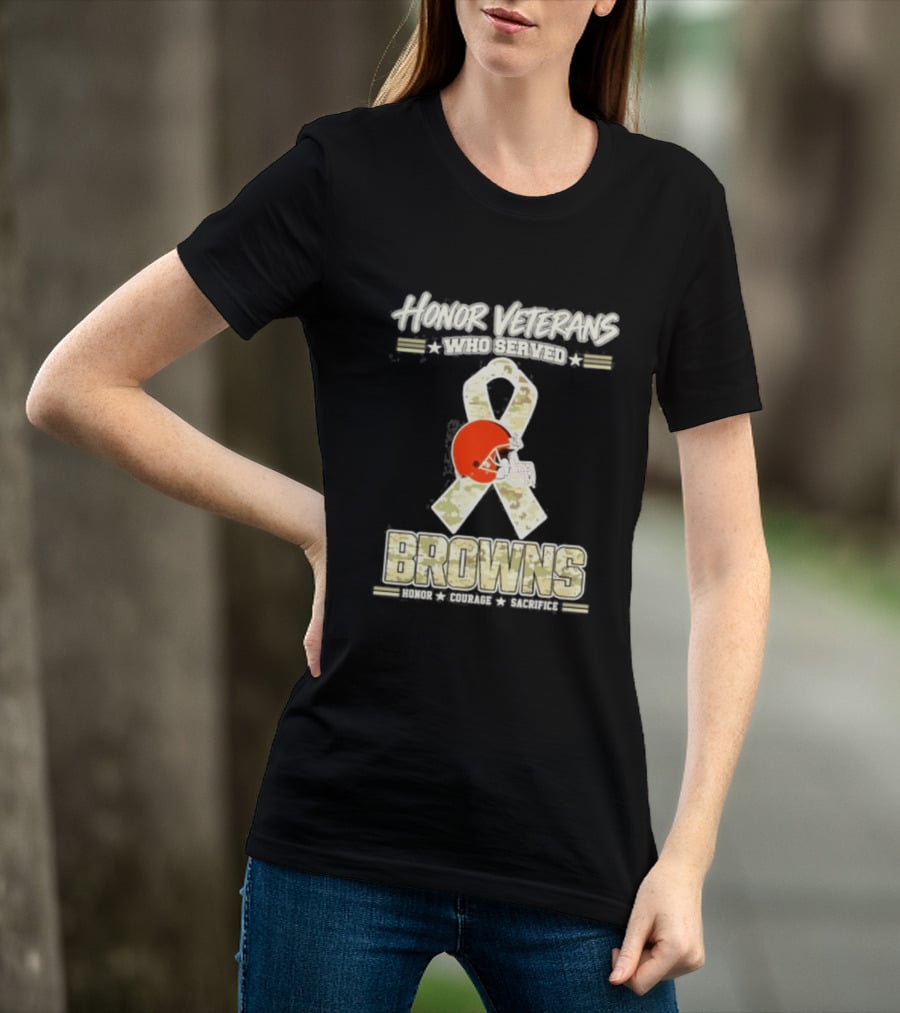 Cleveland Browns Honor Veterans Camo Ribbon Military Appreciation T-Shirt