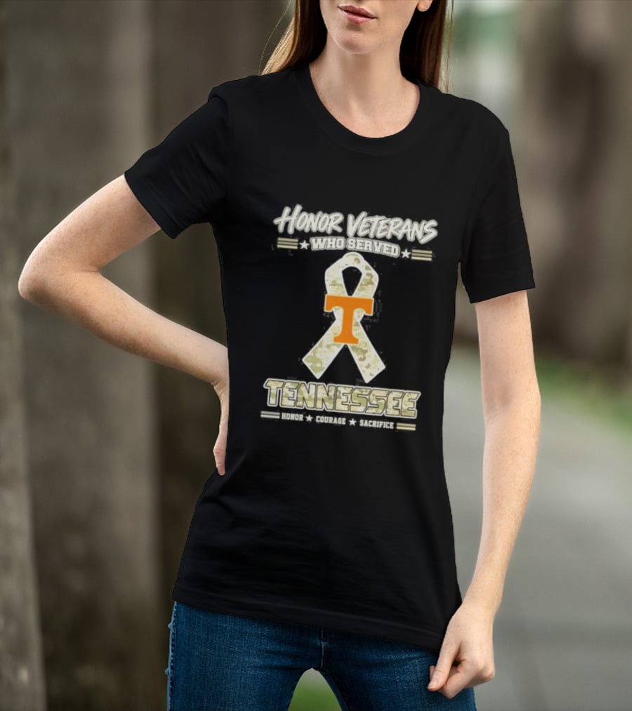 Tennessee Volunteers Honor Veterans Who Served Military Camo Ribbon T-Shirt
