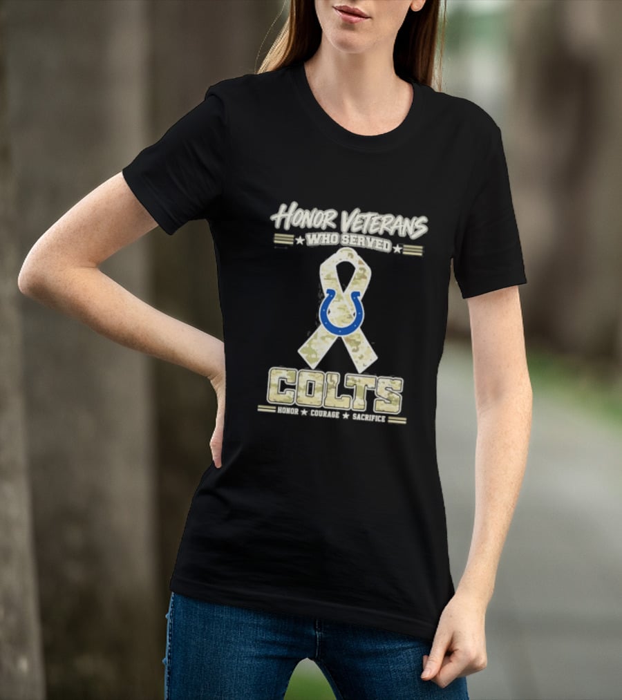 Honor Veterans Indianapolis Colts Military Camo Ribbon Veterans Day T-Shirt