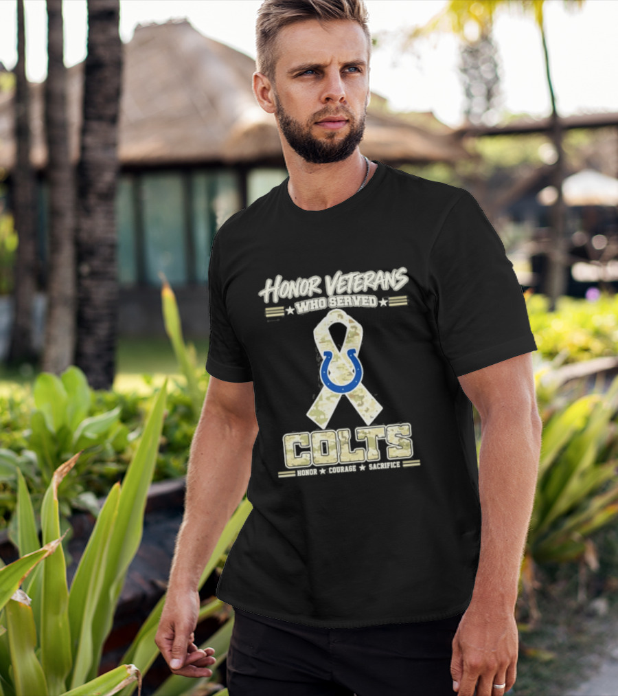 Honor Veterans Indianapolis Colts Military Camo Ribbon Veterans Day T-Shirt