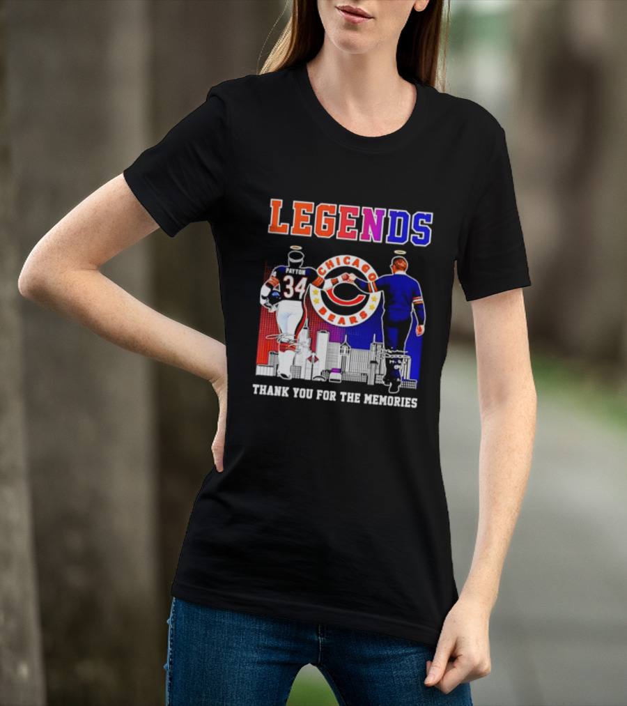Chicago Bears Legends Walter Payton Mike Ditka Thank You For The Memories Skyline T-Shirt