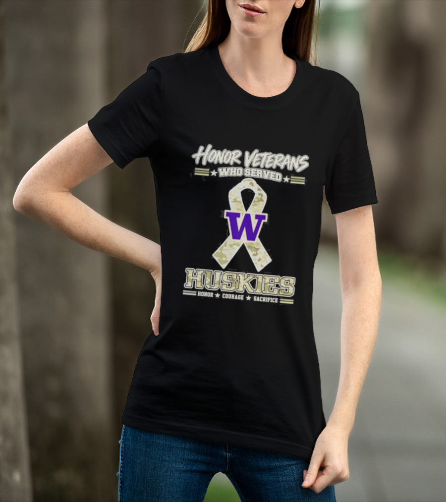 Honor Veterans Washington Huskies Military Camo Ribbon Veterans Day T-Shirt
