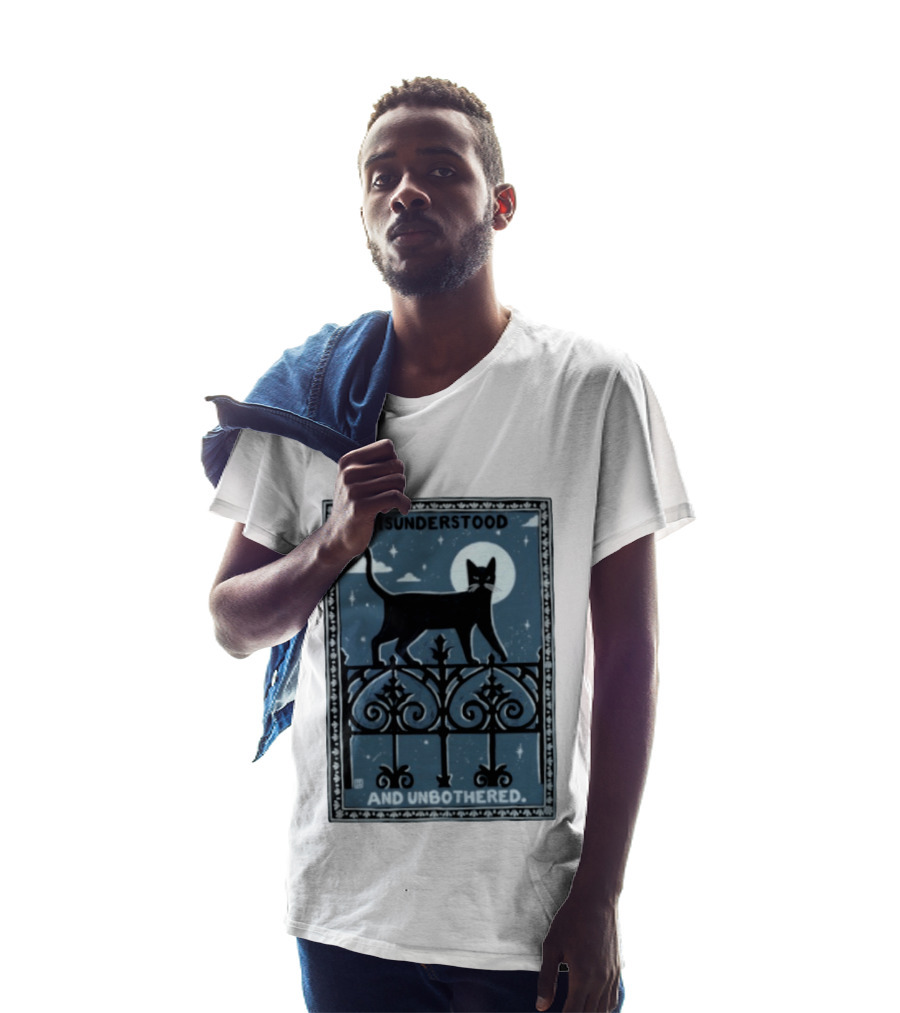 Misunderstood Black Cat Unbothered Full Moon Night Sky T-Shirt