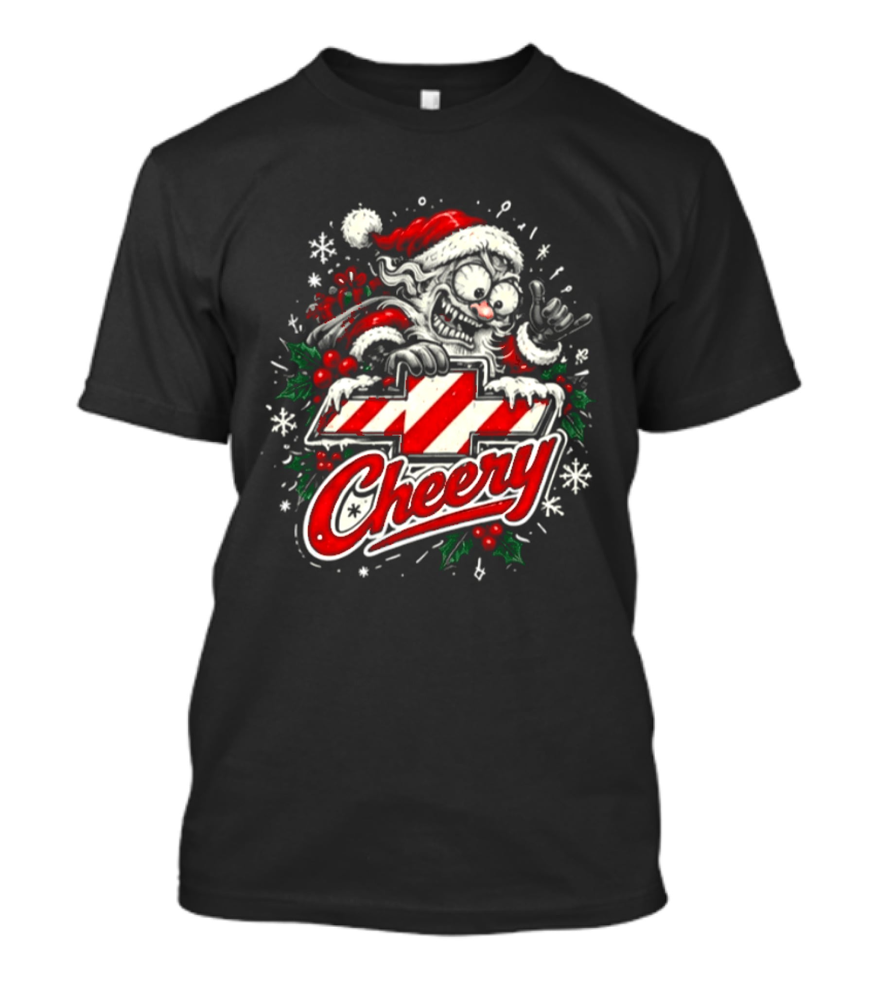 Chevrolet Cheery Crazy Santa Christmas Snowflakes Holly Chevy Lovers T-Shirt