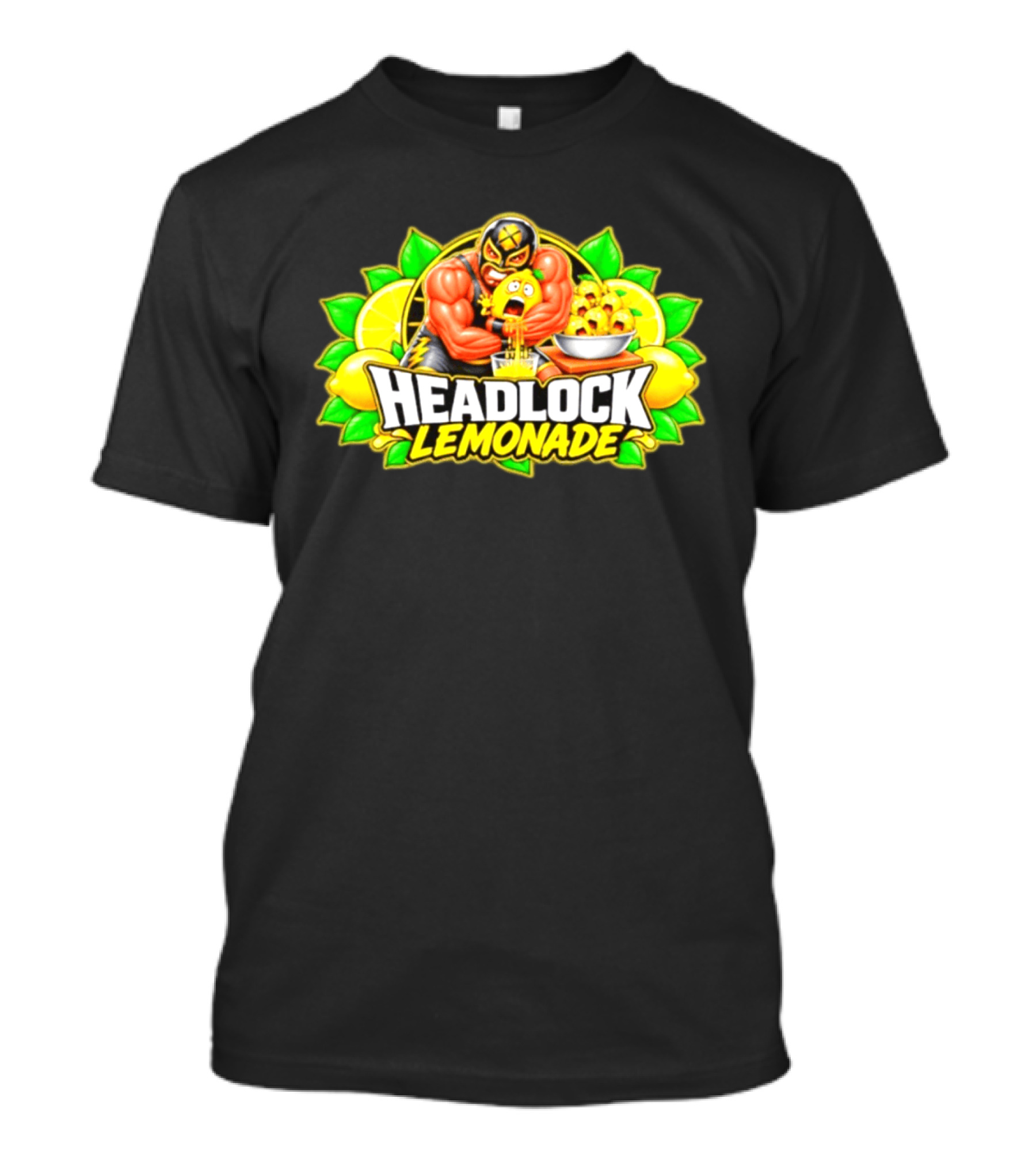 Headlock Lemonade Luchador Squeezing Lemons Cartoon T-Shirt
