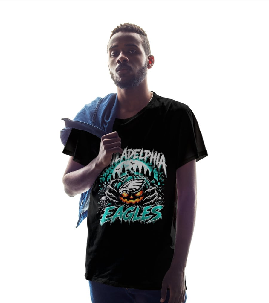Philadelphia Eagles Halloween Pumpkin City Skyline Spooky T-Shirt