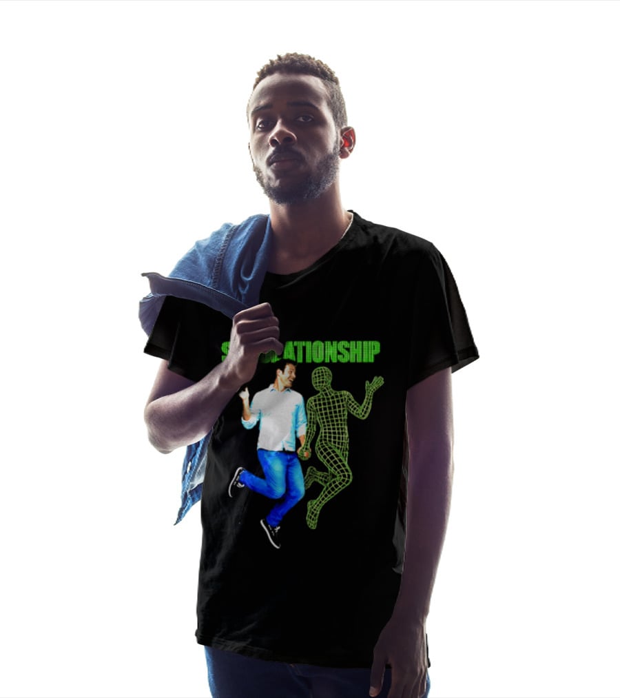 Simulationship Simulation Glitch Digital Jumping Man And Wireframe Figure T-Shirt