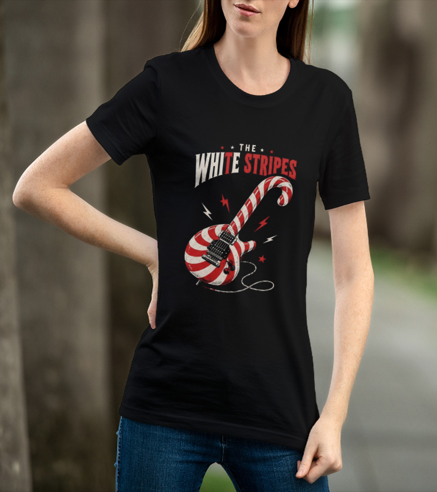 The White Stripes Candy Cane Christmas Guitar Rock Themes T-Shirt