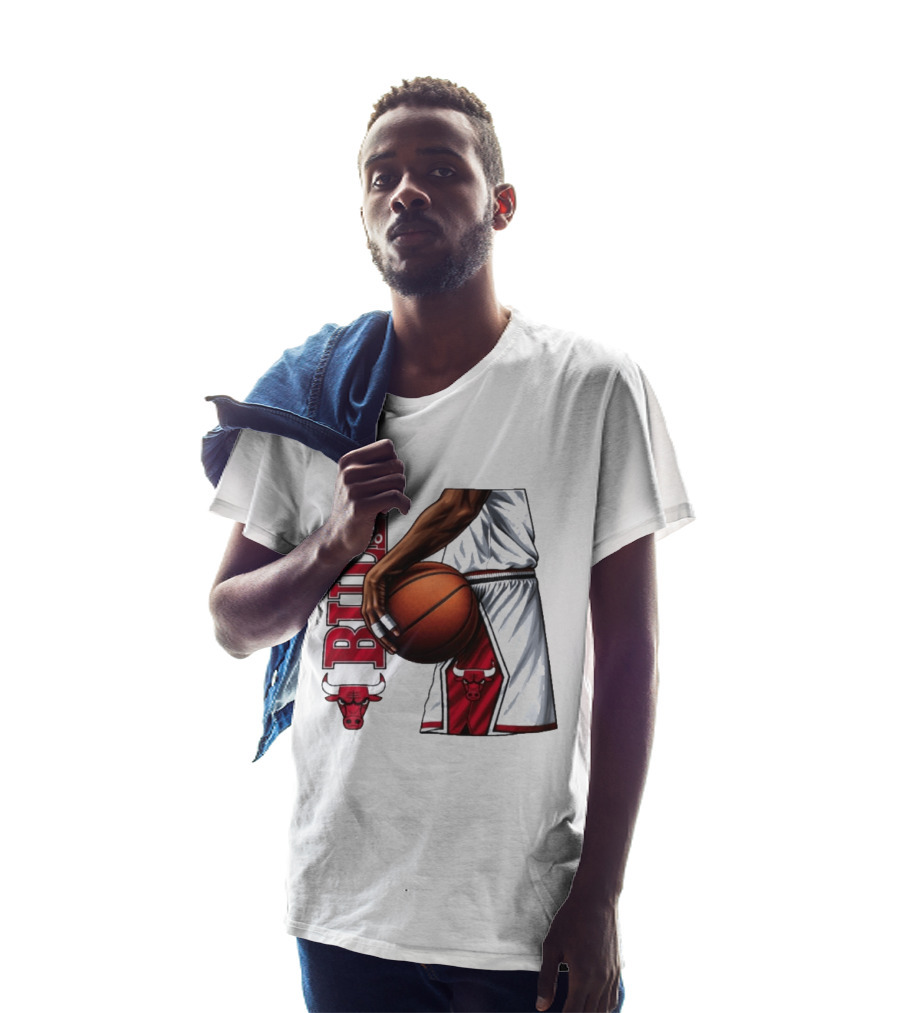 Chicago Bulls Basketball Team Player Holding Ball Iconic Sports Uniform T-Shirt
