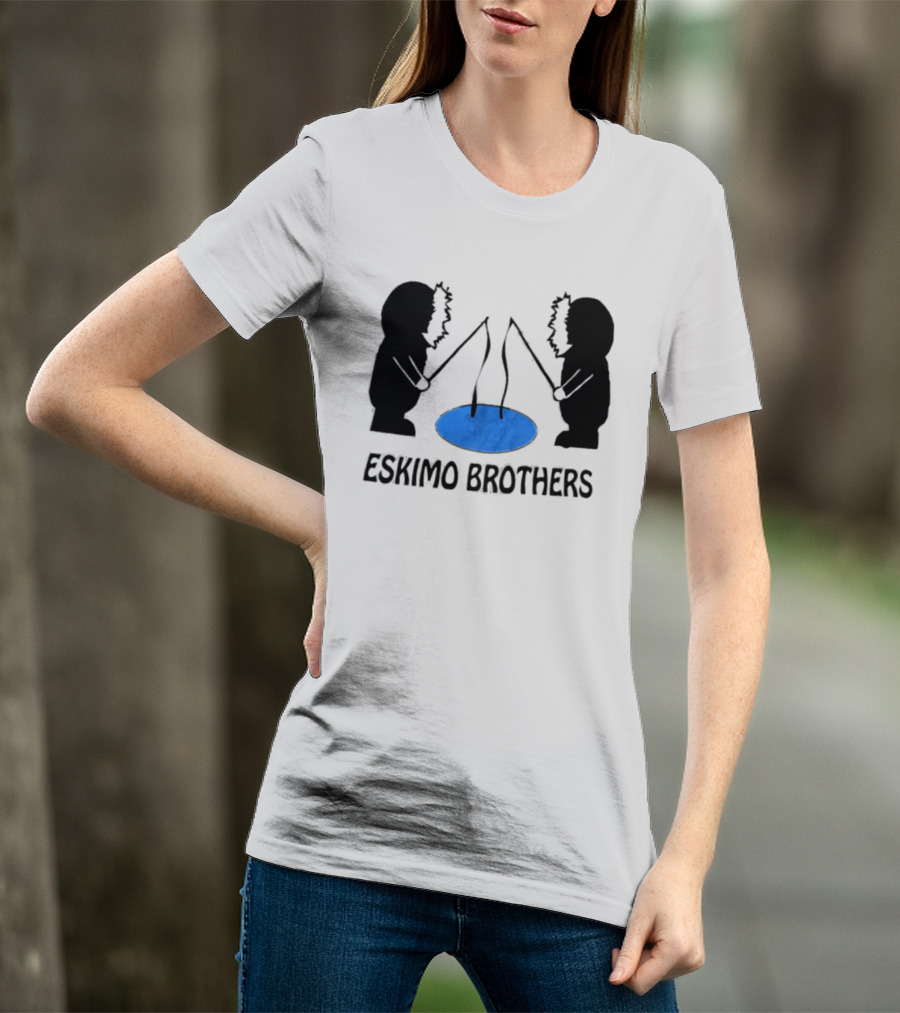 Eskimo Brothers Ice Fishing Duo With Hole And Rods T-Shirt