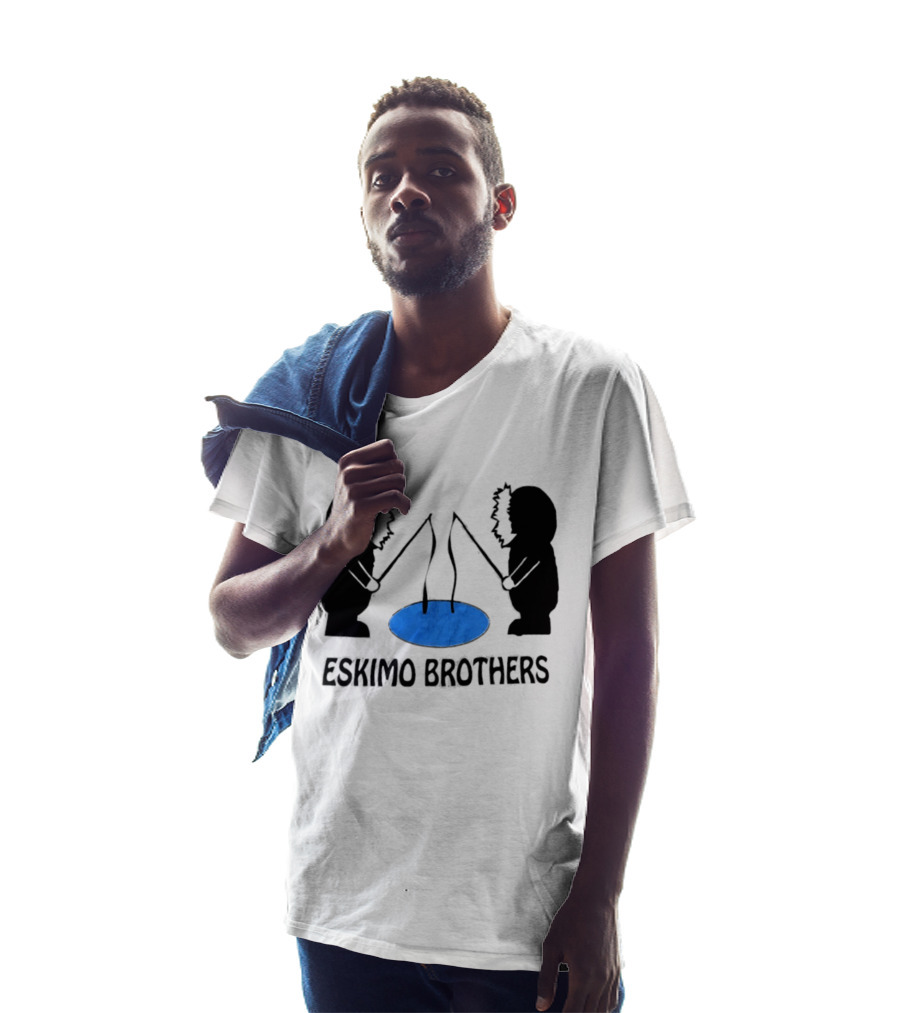Eskimo Brothers Ice Fishing Duo With Hole And Rods T-Shirt