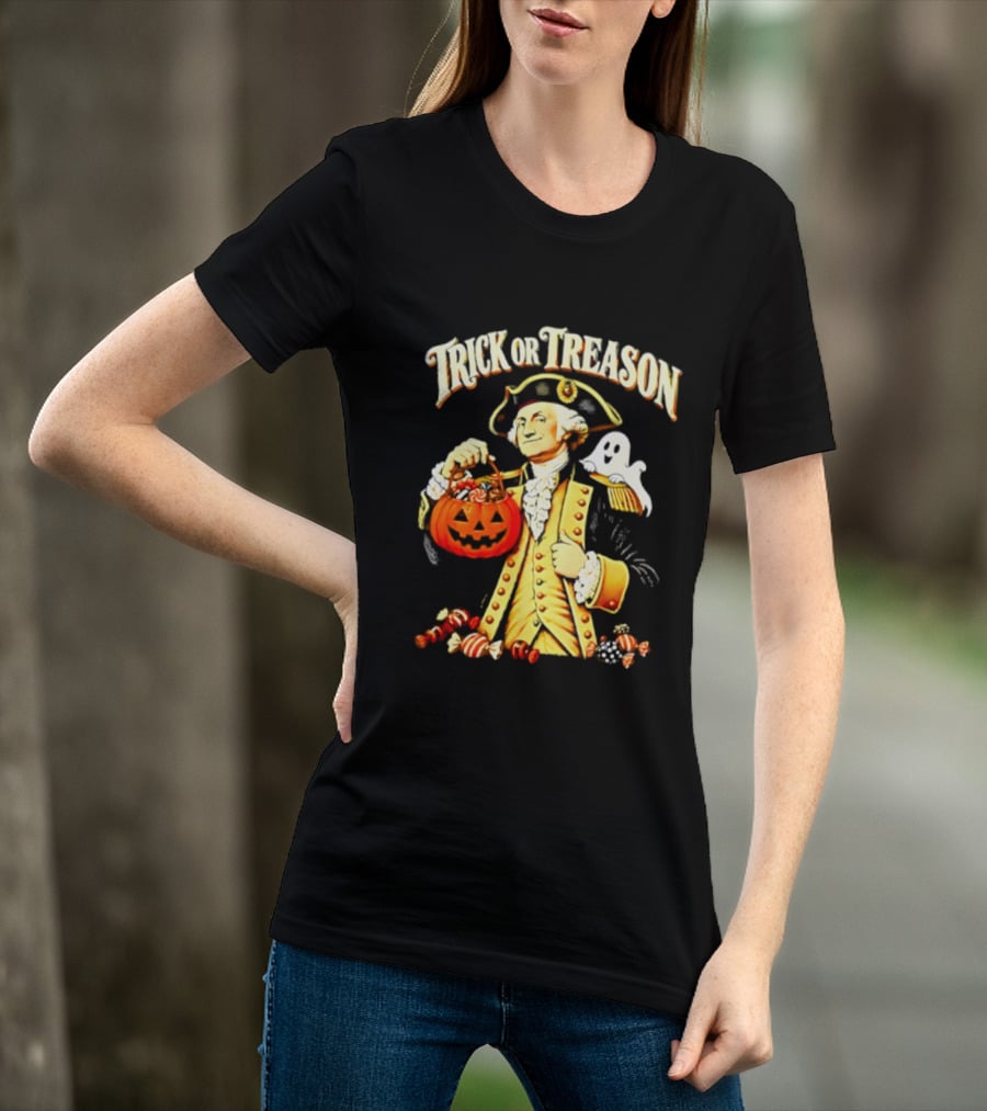 George Washington Trick Or Treason Halloween 2026 Pumpkin Ghost Candy T-Shirt