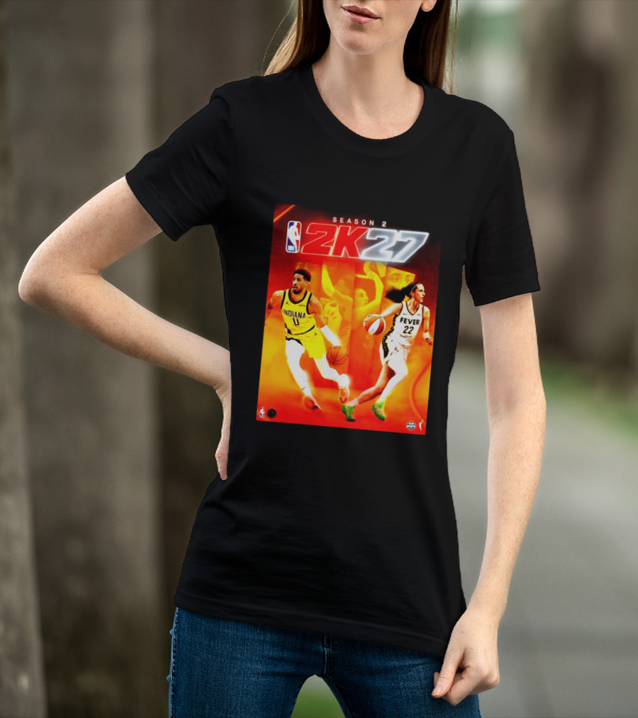 NBA 2K27 Season 2 Tyrese Haliburton Indiana And Caitlin Clark Fever Cover Athletes T-Shirt