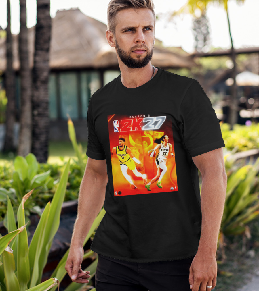 NBA 2K27 Season 2 Tyrese Haliburton Indiana And Caitlin Clark Fever Cover Athletes T-Shirt