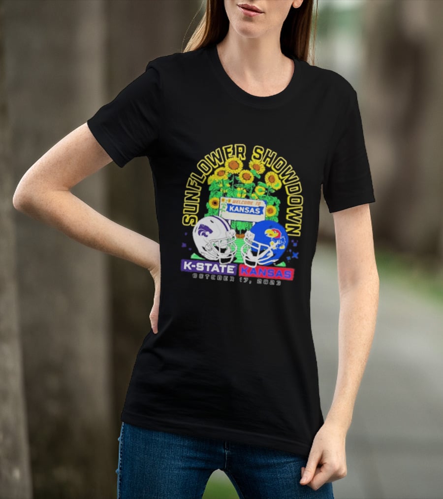 Sunflower Showdown K State Wildcats Vs Kansas Jayhawks October 17 2026 Welcome To Kansas Rivalry T-Shirt