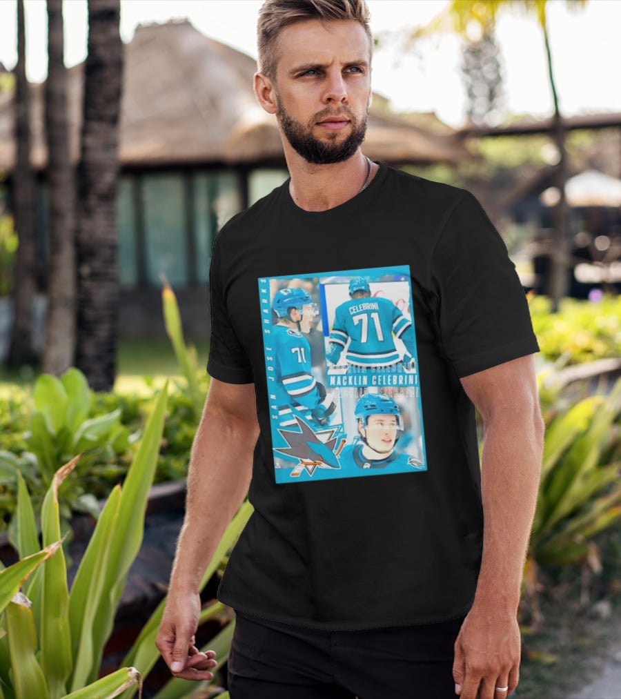 San Jose Sharks Macklin Celebrini 71 NHL 2026 All For One T-Shirt