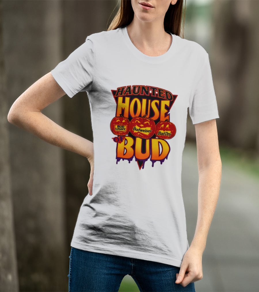 Halloween Haunted House Of Bud Budweiser Bud Light Bud Dry Pumpkins T-Shirt