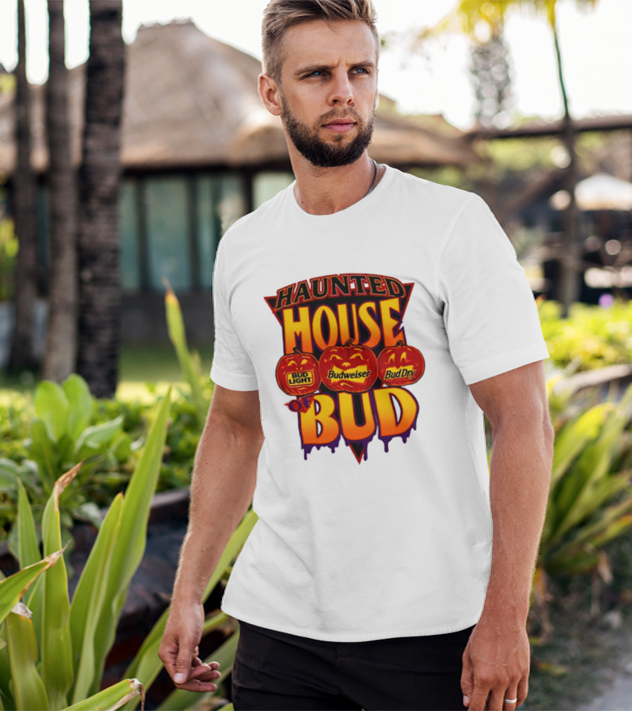 Halloween Haunted House Of Bud Budweiser Bud Light Bud Dry Pumpkins T-Shirt