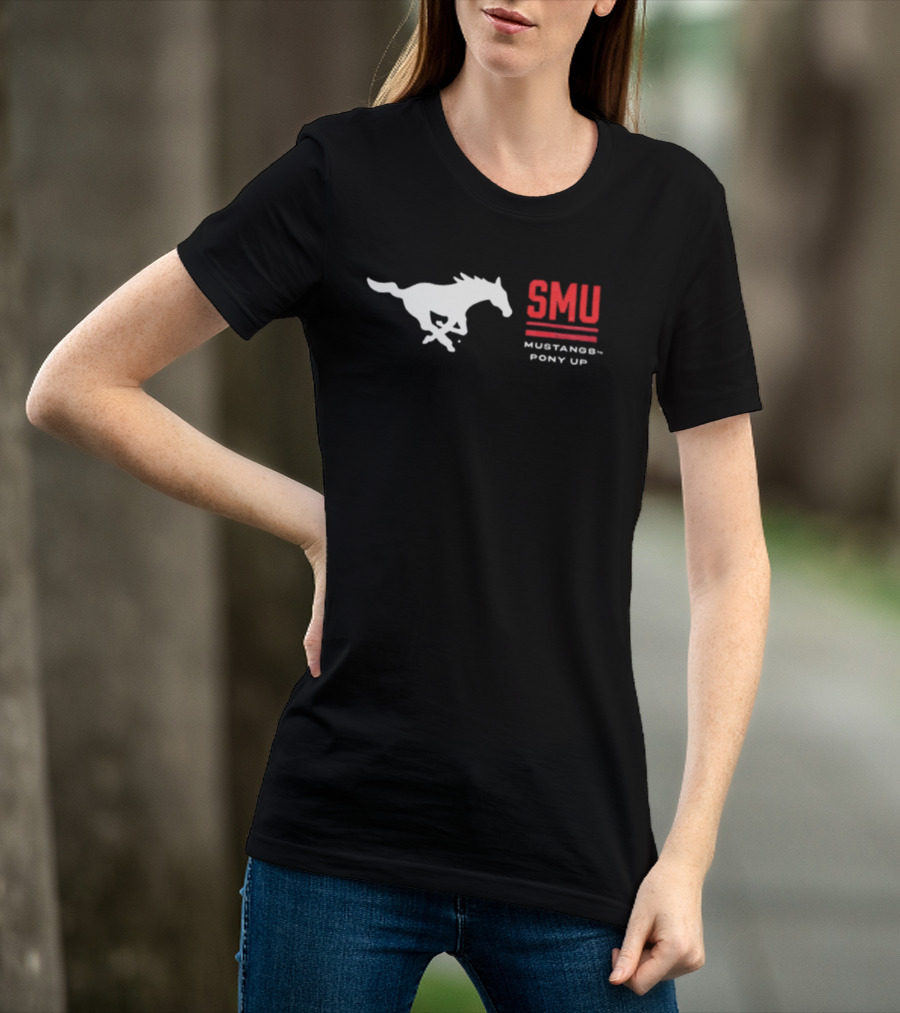SMU Mustangs Pony Up Coach Rhett Lashlee Running Horse T-Shirt