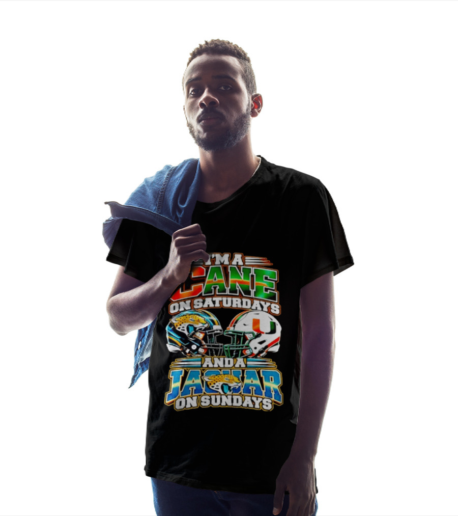 I'm A Cane On Saturdays And A Jaguar On Sundays 2026 Miami Hurricanes Jacksonville Jaguars T-Shirt