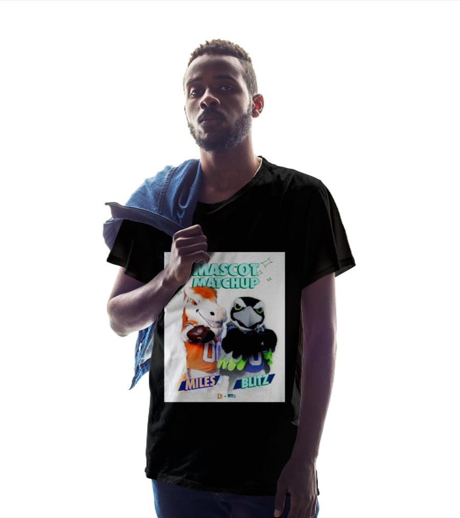 Mascot Matchup Miles Vs Blitz Denver Broncos Seattle Seahawks 2026 T-Shirt