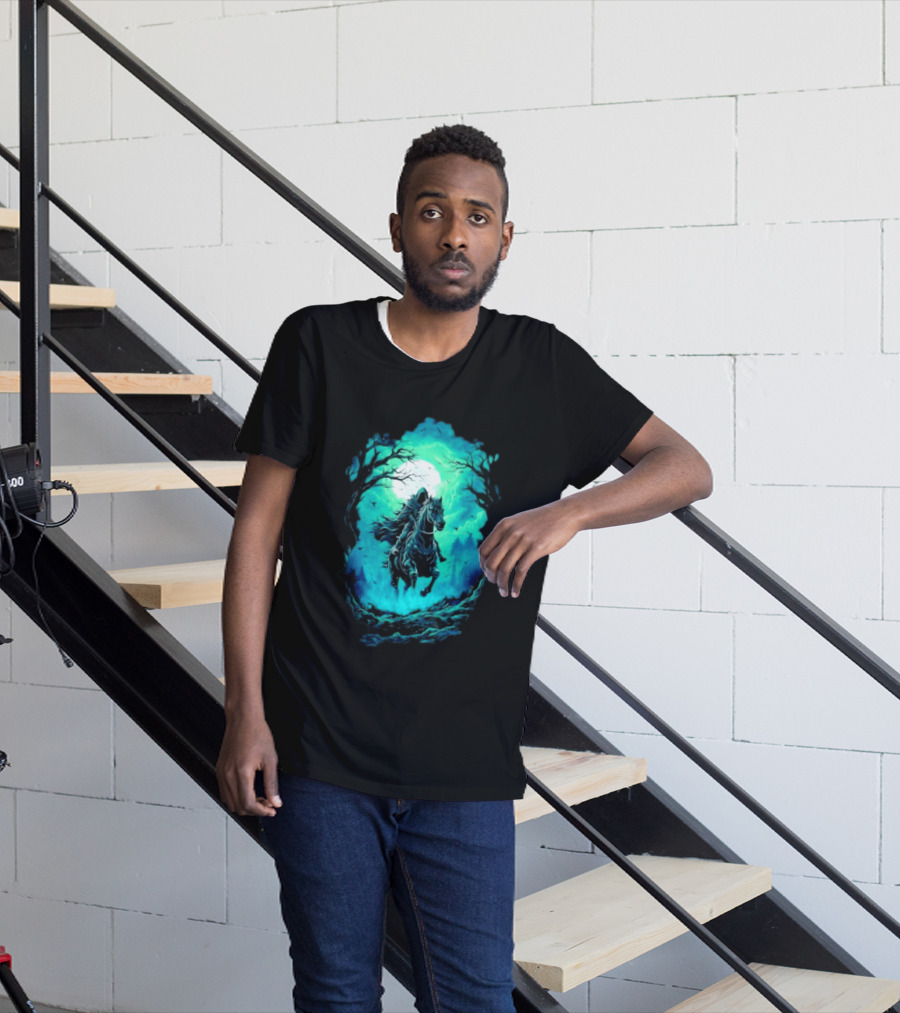 Shadow Rider Dark Fantasy Horse Moon Gothic Scene With Rider And Trees T-Shirt