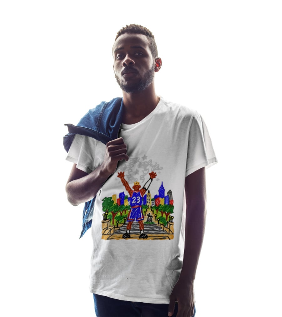 LeBron James Just A Kid From Akron In Philly Skyline With Number 23 And Crown T-Shirt
