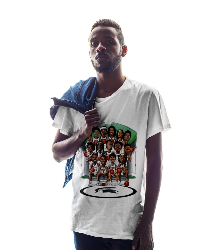 Michigan State Spartans Izzone Collage Team Caricatures Two Sided Back T-Shirt