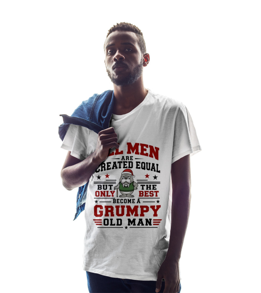 All Men Are Created Equal But Only The Best Become A Grumpy Old Man Sea Lions Christmas Santa Hat Cane Stars T-Shirt