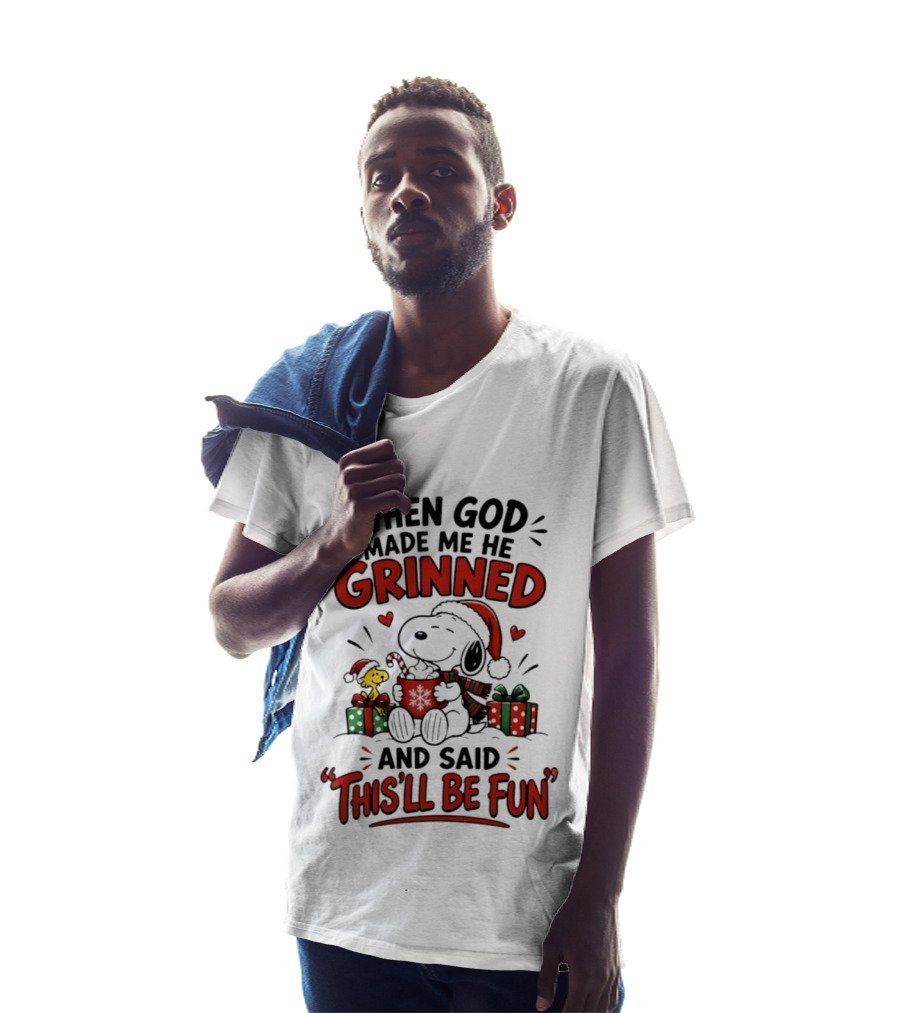 When God Made Me He Grinned Snoopy Christmas Festive Fun 2026 T-Shirt