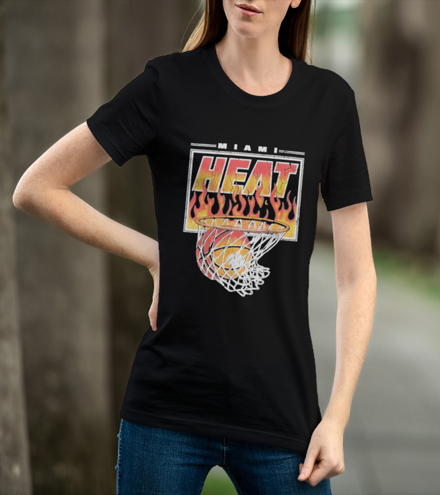 Miami Heat Flaming Hoop Basketball Fiery Dunk T-Shirt