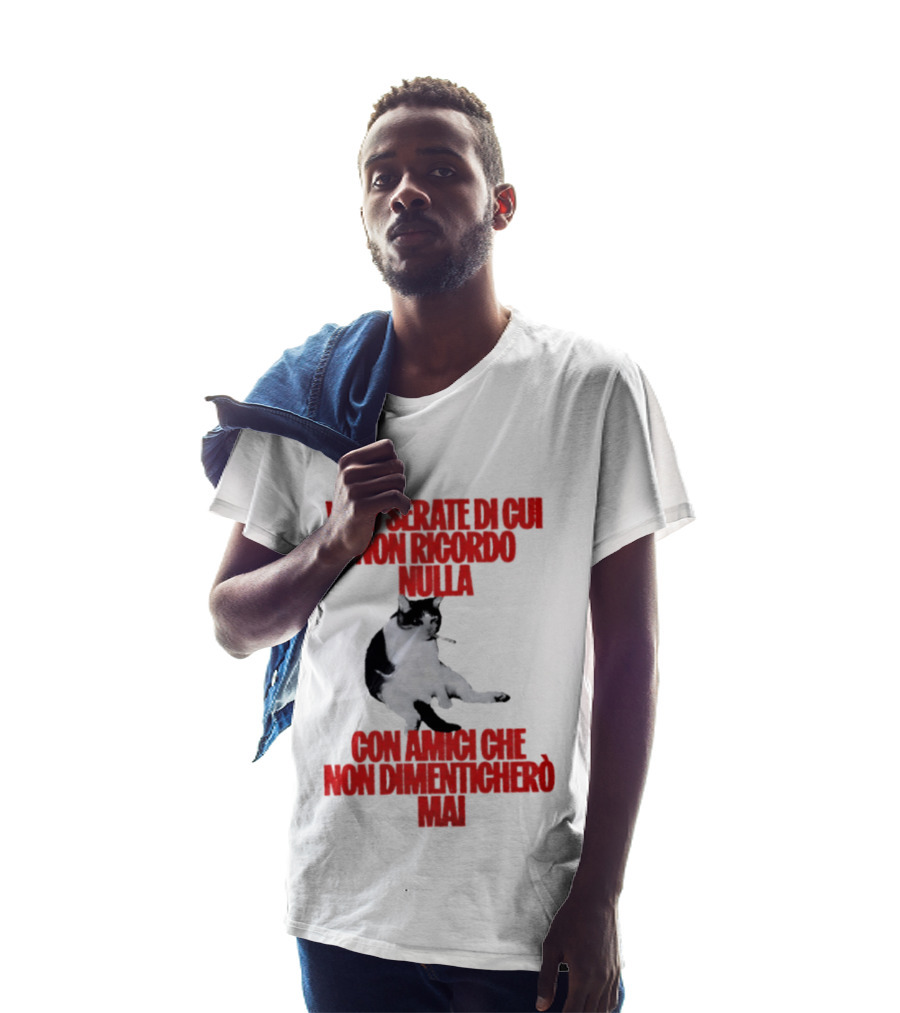 Vivo Serate Di Cui Non Ricordo Nulla Con Amici Che Non Dimenticherò Mai Gatto Divertente T-Shirt