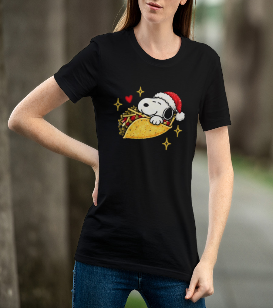 Taco Bell Snoopy Christmas Taco Lovers Festive Santa Hat T-Shirt
