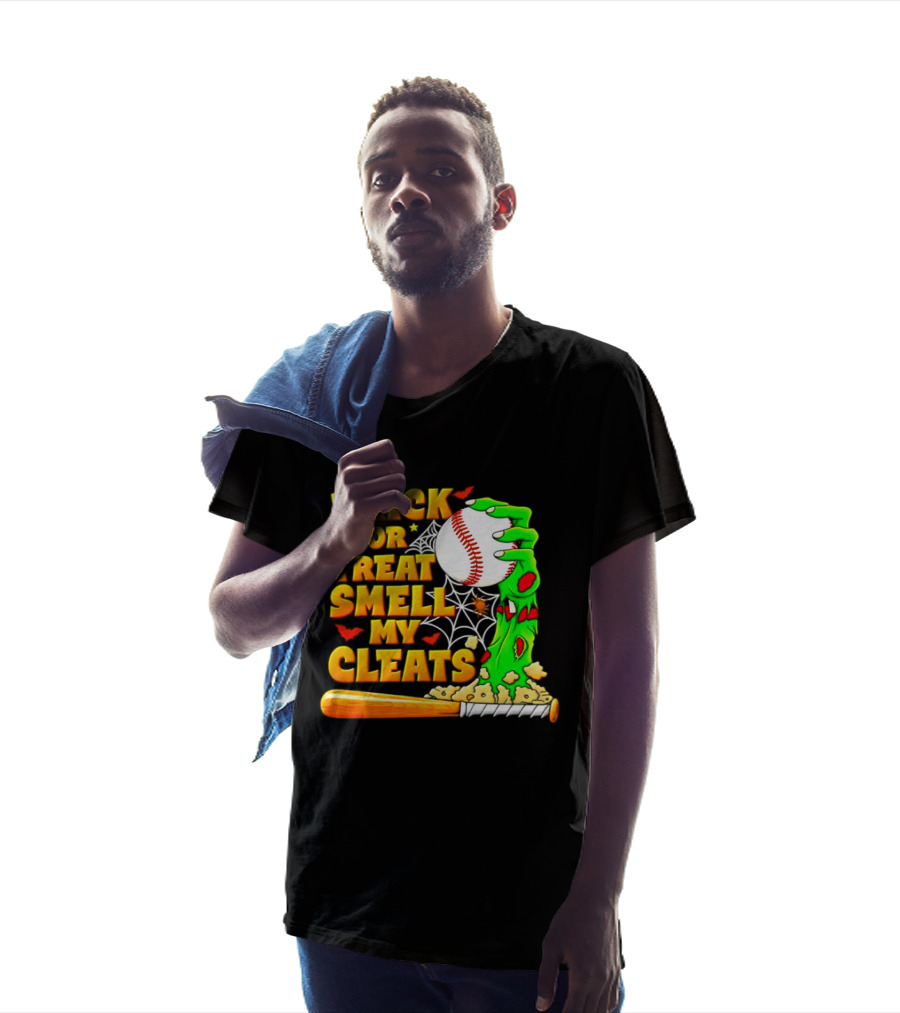 Trick Or Treat Smell My Cleats Zombie Hand Baseball Bat Halloween T-Shirt