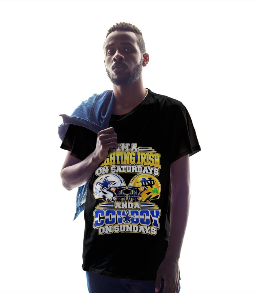 I'm A Fighting Irish On Saturdays And A Cowboy On Sundays Football Helmet Star Clover T-Shirt