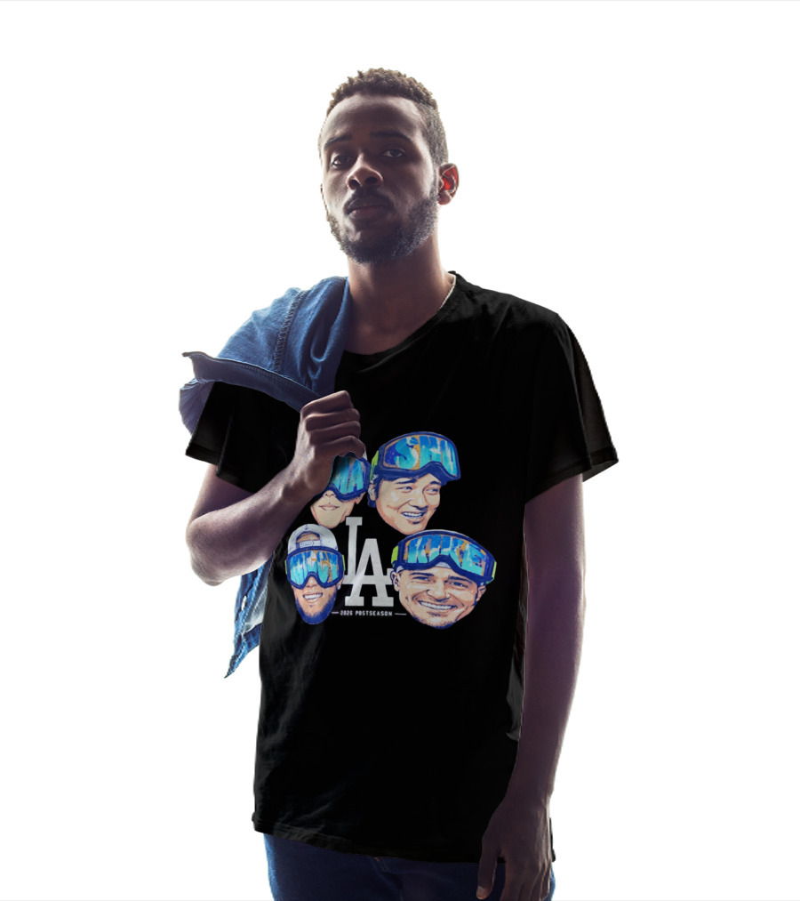 Los Angeles Dodgers 2026 Postseason Big Head LA Goggles MAMA SMILE MIKE T-Shirt