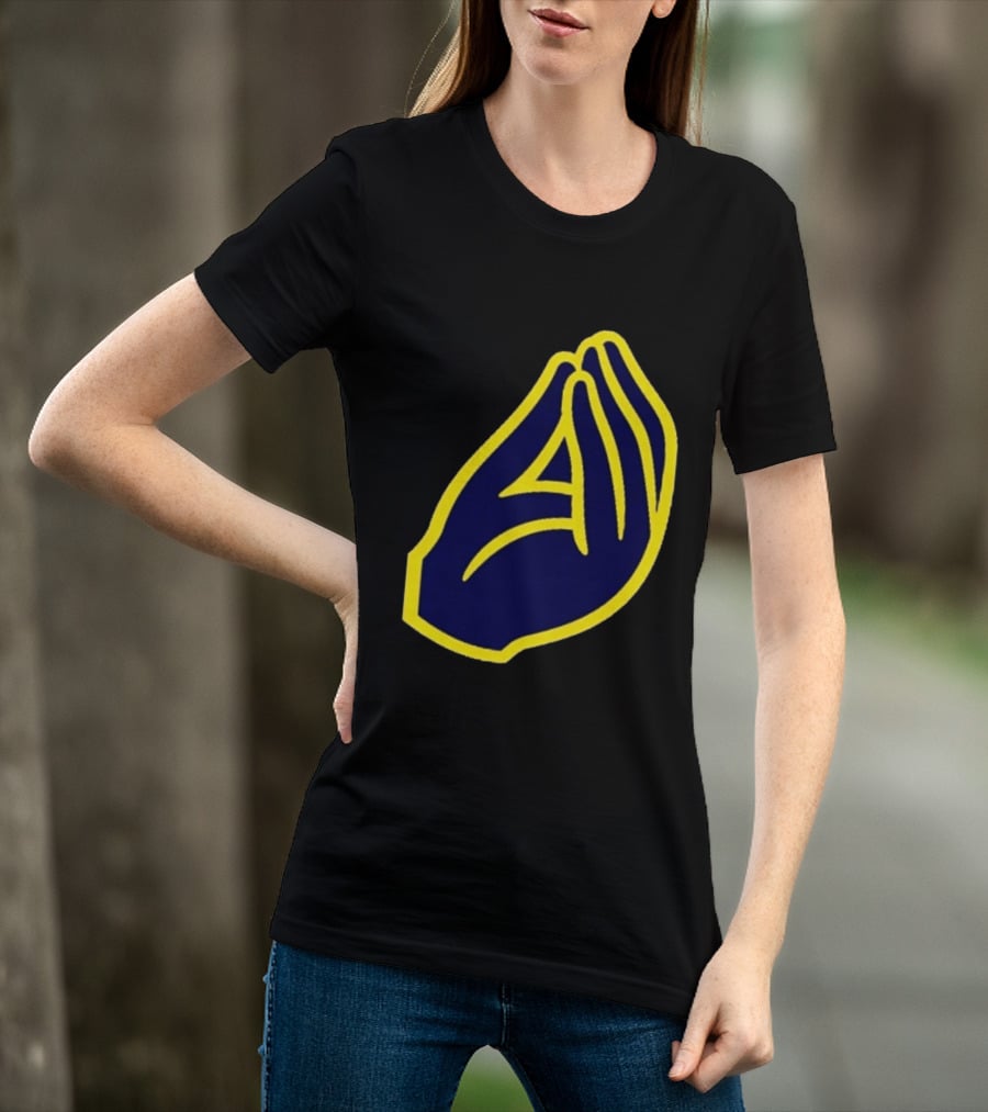 Milwaukee Yellow Indistinguishable Lettering Blue Enclosed Prayer Hands T-Shirt