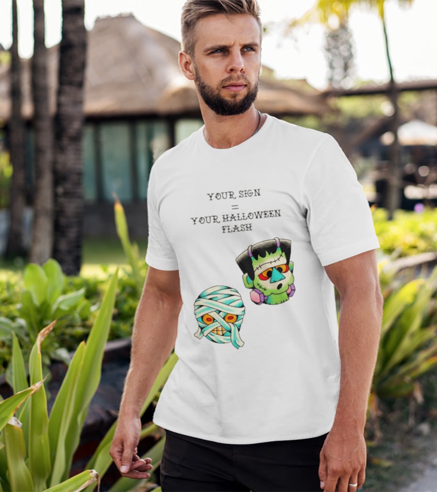 Your Sign Equals Your Halloween Flash Mummy Frankenstein Head T-Shirt