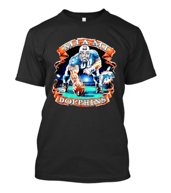 Miami Dolphins Big Man On Football Field With Flame Ball T-Shirt