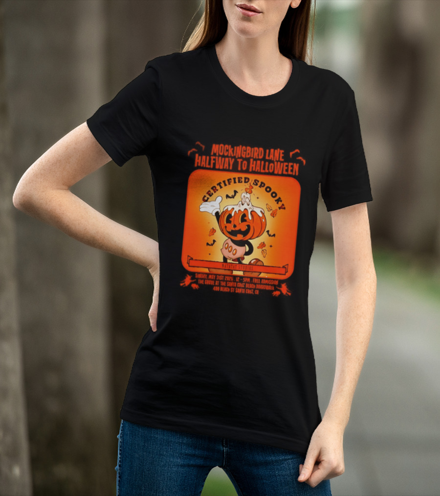 Mockingbird Lane Halfway To Halloween Certified Spooky Natatat Studios Vintage Cartoon Pumpkin T-Shirt