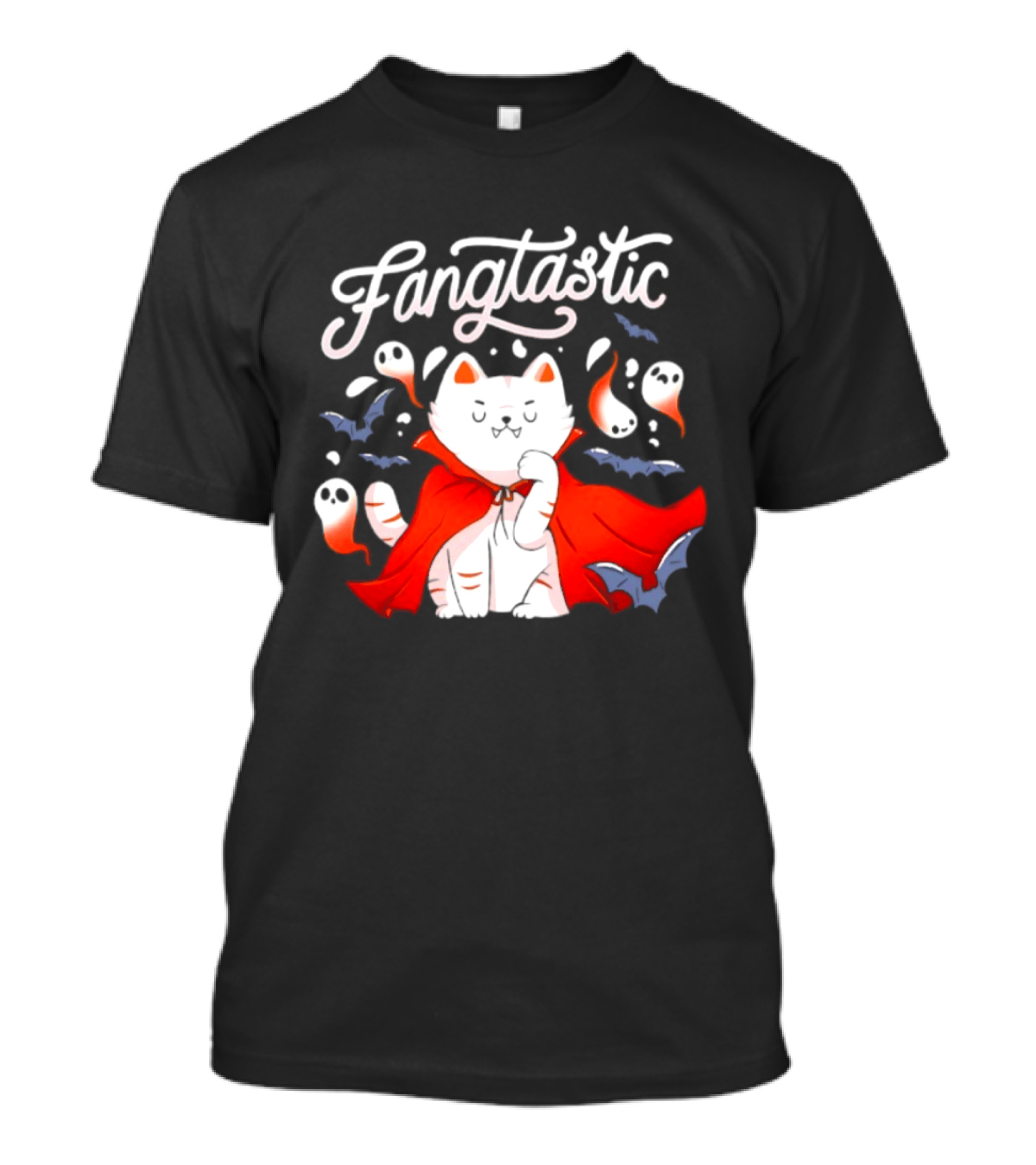 Fangtastic Vampire Cat With Ghosts And Bats Halloween 2026 T-Shirt