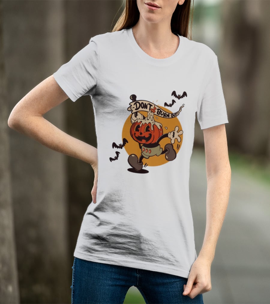 Don't Burn Out Pumpkin Candle Cartoon Halloween 2026 T-Shirt
