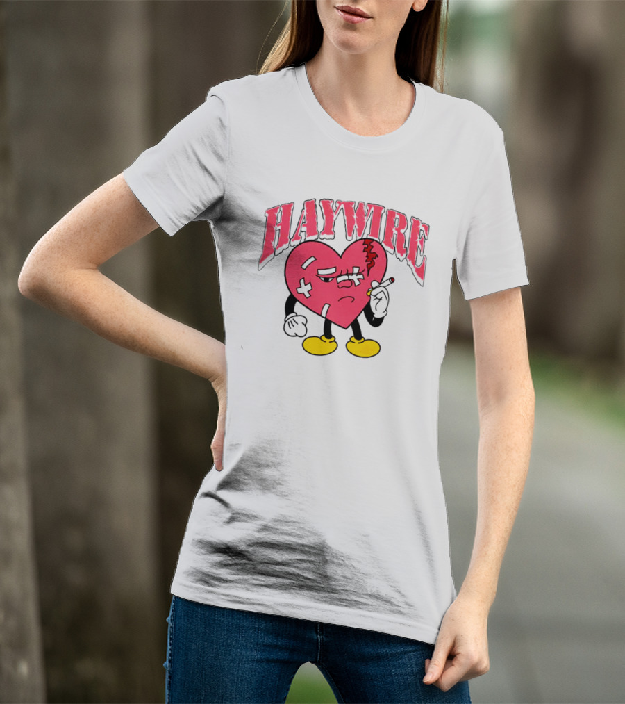 Haywire Heart Cartoon With Cigarette And Patches T-Shirt