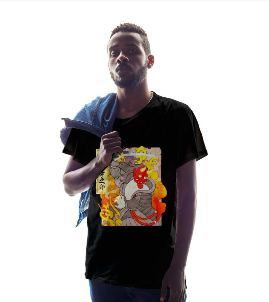Konosuke Takeshita Demon Samurai AEW Collaboration With Japanese Inspired Flames And Sword T-Shirt