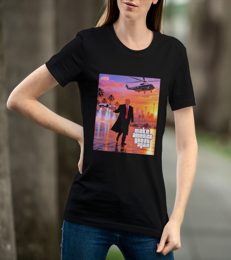 Make America Great Again Flying Cars Helicopter Sunset T-Shirt
